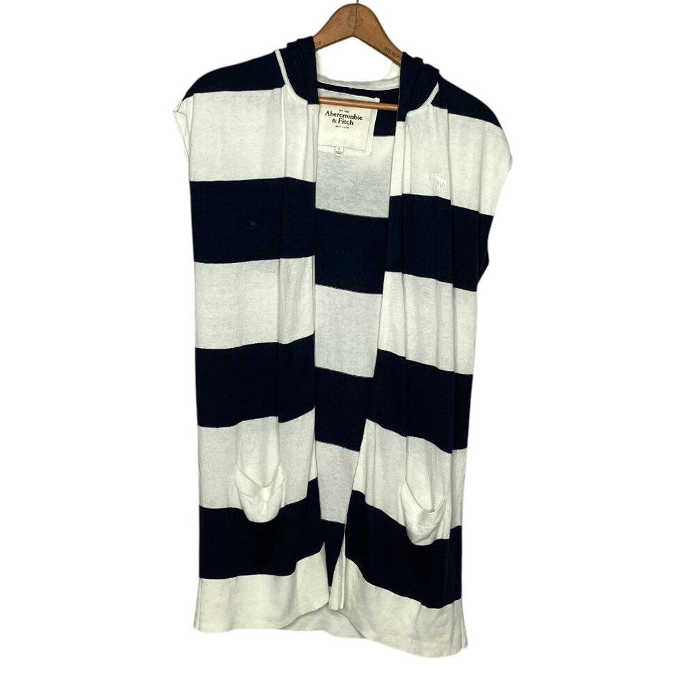 Vintage 00s Y2K Abercrombie & Fitch S White Blue Stripe Cotton Cashmere Cardigan